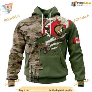 Custom Name And Number Camo Skull Design NHL Ottawa Senators Hoodie 3D 1