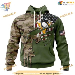 Custom Name And Number Camo Skull Design NHL Pittsburgh Penguins Hoodie 3D 1