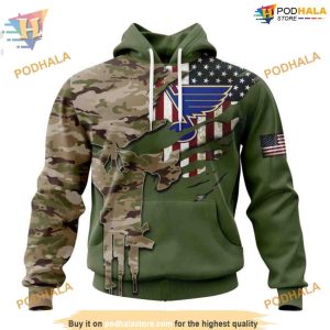 Custom Name And Number Camo Skull Design NHL St Louis Blues Hoodie 3D 1