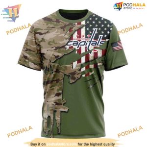 Custom Name And Number Camo Skull Design NHL Washington Capitals Hoodie 3D 3