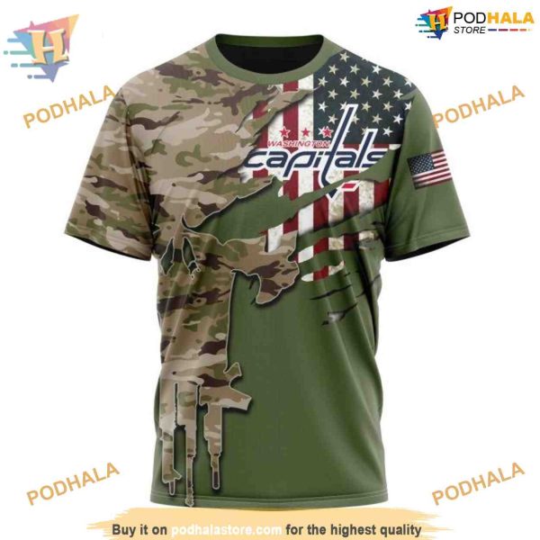 Custom Name And Number Camo Skull Design NHL Washington Capitals Hoodie 3D