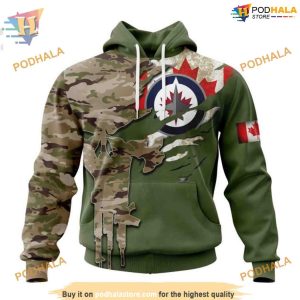 Custom Name And Number Camo Skull Design NHL Winnipeg Jets Hoodie 3D 1