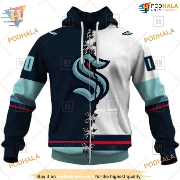 Custom Name And Number Mix Jersey 2023 NHL Seattle Kraken Hoodie 3D