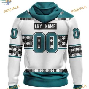 Custom Name And Number NHL San Jose Sharks Hoodie 3D Autism Awareness Shirt 2