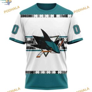 Custom Name And Number NHL San Jose Sharks Hoodie 3D Autism Awareness Shirt 3