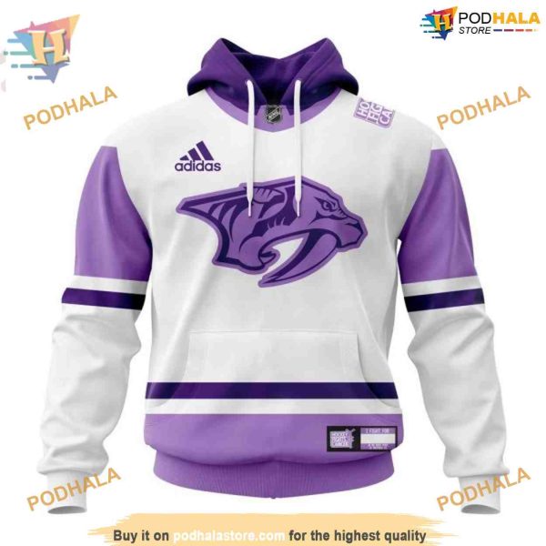 Custom Personalize 2023 Hockey Fight Cancer NHL Nashville Predators Hoodie 3D