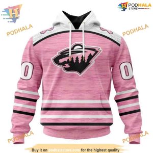 Custom Pink Fight Breast Cancer Design NHL Minnesota Wild Hoodie 3D 1