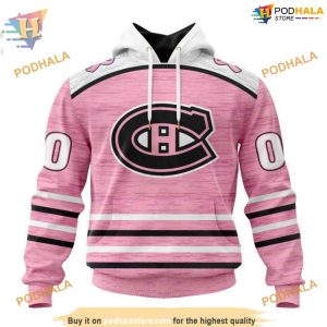 Custom Pink Fight Breast Cancer Design NHL Montreal Canadiens Hoodie 3D 1