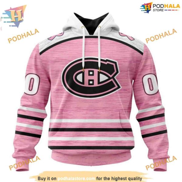 Custom Pink Fight Breast Cancer Design NHL Montreal Canadiens Hoodie 3D
