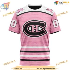 Custom Pink Fight Breast Cancer Design NHL Montreal Canadiens Hoodie 3D 3