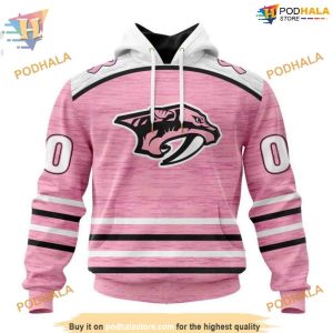 Custom Pink Fight Breast Cancer Design NHL Nashville Predators Hoodie 3D 1