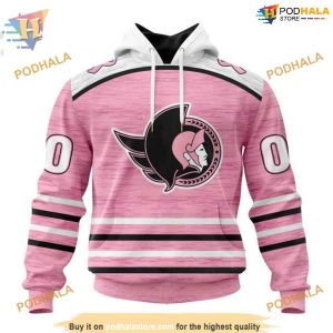 Custom Pink Fight Breast Cancer Design NHL Ottawa Senators Hoodie 3D 1