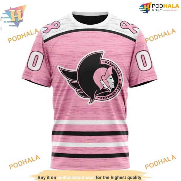 Custom Pink Fight Breast Cancer Design NHL Ottawa Senators Hoodie 3D