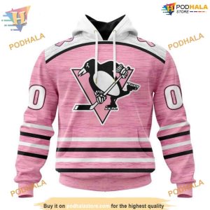 Custom Pink Fight Breast Cancer Design NHL Pittsburgh Penguins Hoodie 3D 1