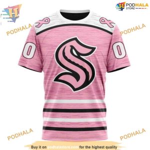 Custom Pink Fight Breast Cancer Design NHL Seattle Kraken Hoodie 3D 3