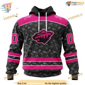Custom Pink In The Rink Fight Breast Cancer NHL Minnesota Wild Hoodie 3D 1
