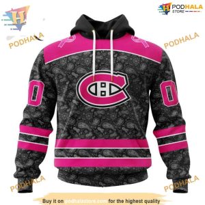 Custom Pink In The Rink Fight Breast Cancer NHL Montreal Canadiens Hoodie 3D 1