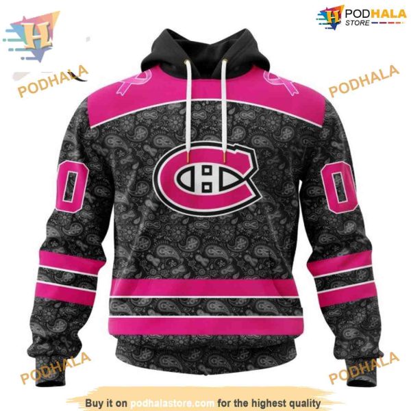 Custom Pink In The Rink Fight Breast Cancer NHL Montreal Canadiens Hoodie 3D