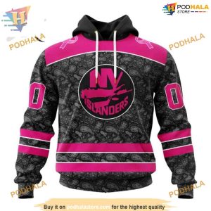 Custom Pink In The Rink Fight Breast Cancer NHL New York Islanders Hoodie 3D 1