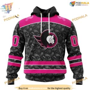 Custom Pink In The Rink Fight Breast Cancer NHL Ottawa Senators Hoodie 3D 1