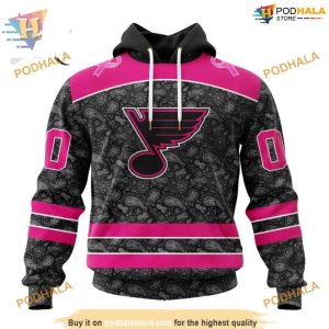 Custom Pink In The Rink Fight Breast Cancer NHL St Louis Blues Hoodie 3D 1