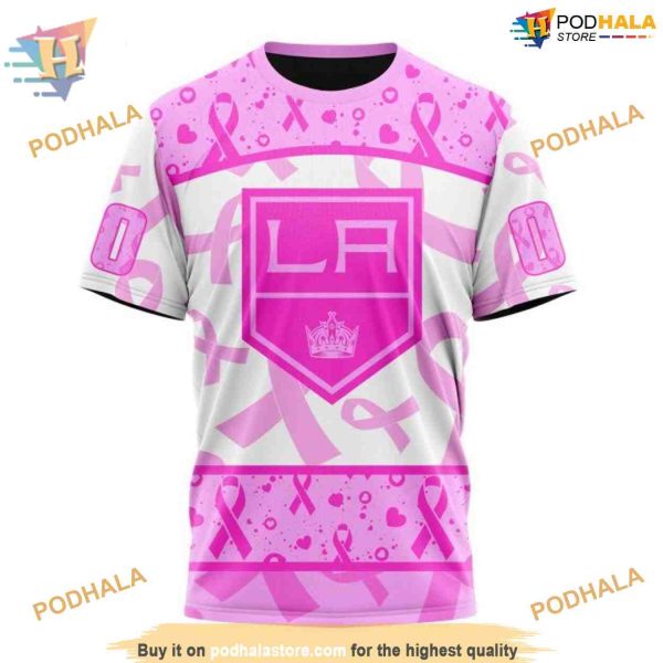 Custom Pink October Breast Cancer Awareness Month NHL Los Angeles Kings Hoodie 3D