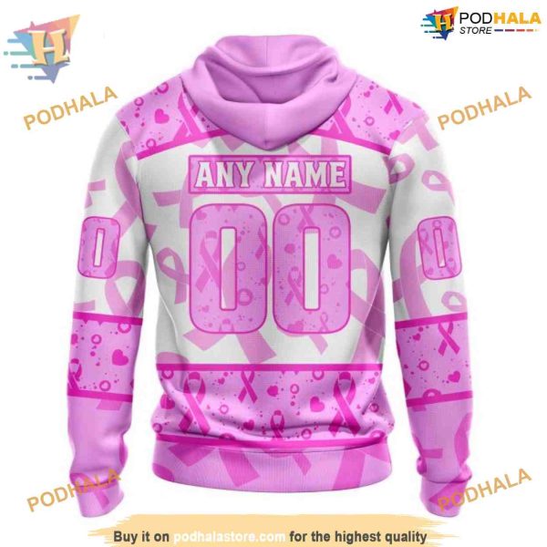 Custom Pink October Breast Cancer Awareness Month NHL Minnesota Wild Hoodie 3D