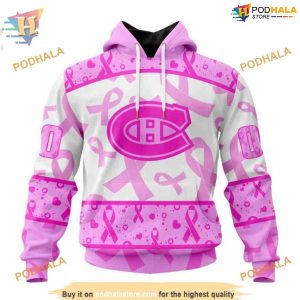 Custom Pink October Breast Cancer Awareness Month NHL Montreal Canadiens Hoodie 3D 1