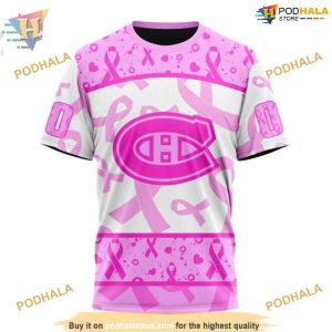 Custom Pink October Breast Cancer Awareness Month NHL Montreal Canadiens Hoodie 3D 3