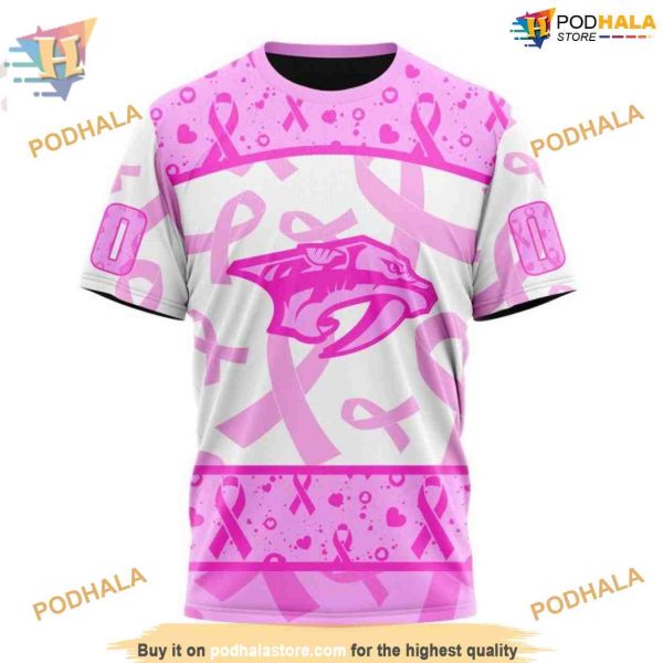 Custom Pink October Breast Cancer Awareness Month NHL Nashville Predators Hoodie 3D