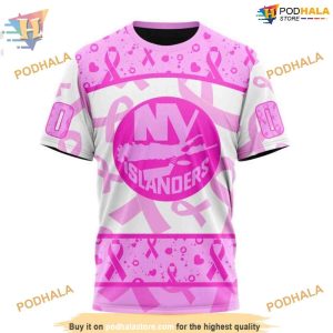 Custom Pink October Breast Cancer Awareness Month NHL New York Islanders Hoodie 3D 3