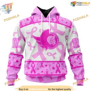 Custom Pink October Breast Cancer Awareness Month NHL Ottawa Senators Hoodie 3D 1