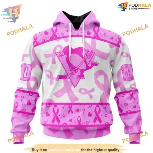 Custom Pink October Breast Cancer Awareness Month NHL Pittsburgh Penguins Hoodie 3D 1
