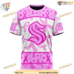 Custom Pink October Breast Cancer Awareness Month NHL Seattle Kraken Hoodie 3D 3
