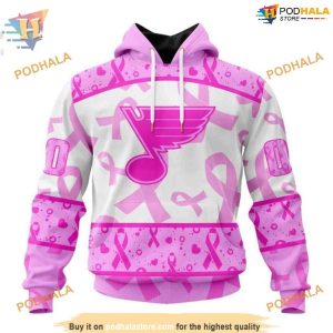 Custom Pink October Breast Cancer Awareness Month NHL St Louis Blues Hoodie 3D 1