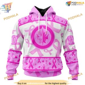 Custom Pink October Breast Cancer Awareness Month NHL Winnipeg Jets Hoodie 3D 1