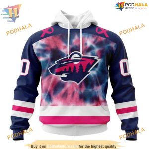Custom Pink October Fight Breast Cancer NHL Minnesota Wild Hoodie 3D 1