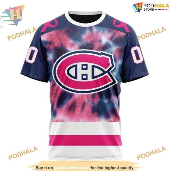 Custom Pink October Fight Breast Cancer NHL Montreal Canadiens Hoodie 3D