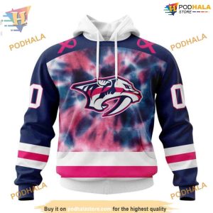 Custom Pink October Fight Breast Cancer NHL Nashville Predators Hoodie 3D 1