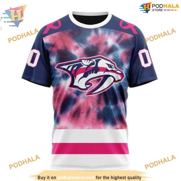 Custom Pink October Fight Breast Cancer NHL Nashville Predators Hoodie 3D