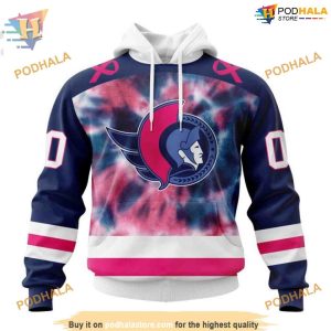 Custom Pink October Fight Breast Cancer NHL Ottawa Senators Hoodie 3D 1