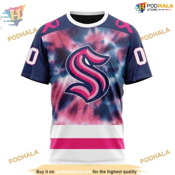 Custom Pink October Fight Breast Cancer NHL Seattle Kraken Hoodie 3D