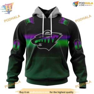 Custom Retro Gradient Design NHL Minnesota Wild Hoodie 3D 1