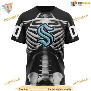 Custom Skeleton Costume For Halloween NHL Seattle Kraken Hoodie 3D 3