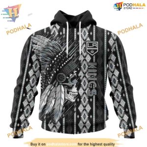 Custom Skull Native Design NHL Los Angeles Kings Hoodie 3D 1