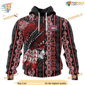 Custom Skull Native Design NHL Montreal Canadiens Hoodie 3D 1