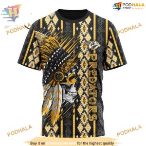 Custom Skull Native Design NHL Nashville Predators Hoodie 3D 3