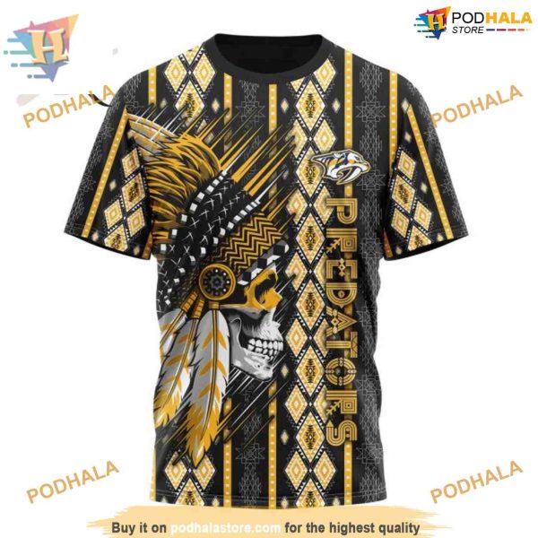 Custom Skull Native Design NHL Nashville Predators Hoodie 3D