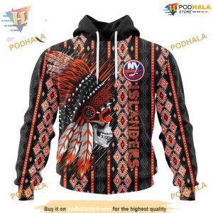 Custom Skull Native Design NHL New York Islanders Hoodie 3D 1