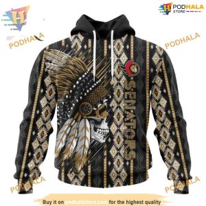 Custom Skull Native Design NHL Ottawa Senators Hoodie 3D 1
